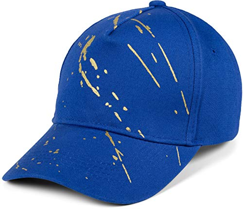 styleBREAKER Damen 5-Panel Cap Einfarbig mit goldenen Farbspritzern, Baseball Cap, Basecap, verstellbar 04023071, Farbe:Royalblau