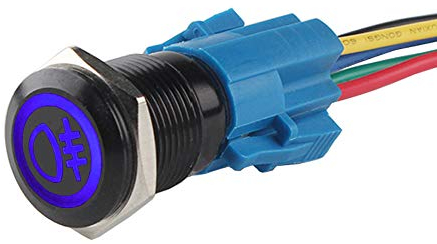 ETOPARS Schwarze Schale 19mm KFZ Kippschalter Wippschalter Druckschalter Schalter Drucktaster 12V Blau Licht Metall Nebelschlussleuchte Steckdose Stecker