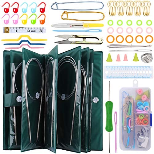 Coopay Edelstahl Rundstricknadeln Set, Enthält 11 Stück 1,5 mm - 5,0 mm Rundstricknadeln 40 cm, Grundlegendes Strickzubehör und PU-Etui, Strickset für Anfänger und Erwachsene, für Kleine Strickprojekt