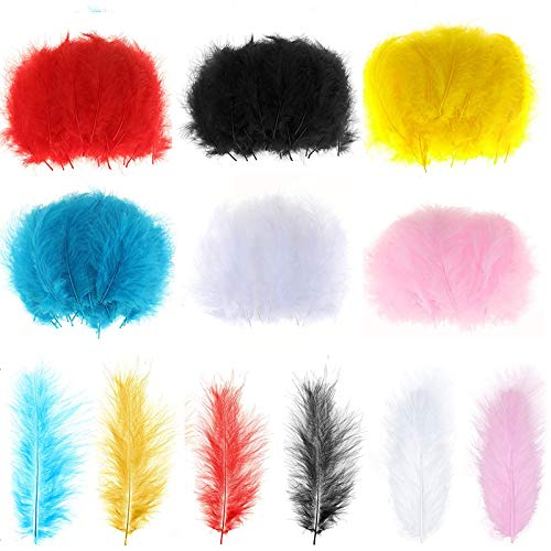 MWOOT 180 Stück DIY Basteln Federn, 9-15CM Mini Federn, Bunt Bastelfedern für DIY Traumfänger Kostüme Ostereier Dekoration, Weiß Rosa Rot Gelb Blau Schwarz Deko Federn