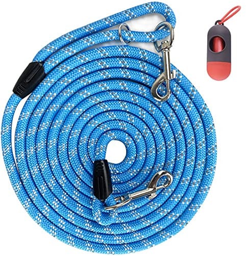 CodepetsLong Rope Dog Leash for Dog Training 12FT 20FT 30FT 50FT, Reflective Threads Dog Cat Leashes Tie-Out Check Cord Recall Training Agility Lead for Large Medium Small Dogs (Blue, 10mm*12ft)