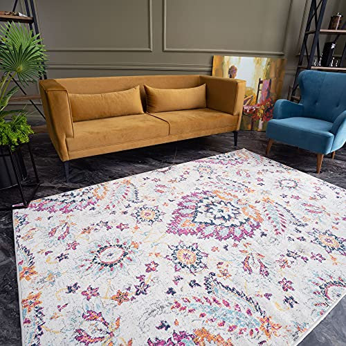 AREA RUGS LIVING ROOM BEDROOM LARGE SMALL VINTAGE SOFT SHORT PILE BORDERED CLASSIC ORIENTAL DESIGN TRADITIONAL PERSIAN MOROCCAN BOHO CARPET - XLARGE 200X290 CM, MULTICOLOURED ORIENTAL DESIGN