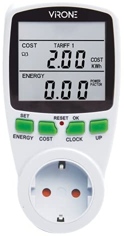 Virone Stromzähler für Steckdose mit LCD Bildschirm Dualer Tarif Maximale Leistung 3680W