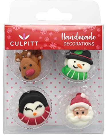 Culpitt Christmas Favourites Sugar Decorations, Edible Royal Icing Decorations, Multi-Coloured Festive Cake and Cupcake Toppers, Santa, Rudolph, Snowman, Penguin, Pack of 12