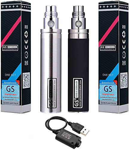 KukooYbh GS Ego II 2200mAh Huge Capacity Battery 510 Edition 2Pack(Black + Silver) with eGo USB Charger (0ml Nicotine Free)