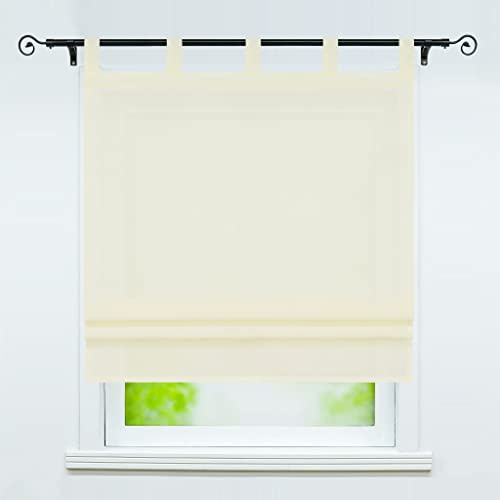 Delien Raffrollo Halbtransparente Gardine »Macaroon« B140 x H140 cm,Beige | Mit Schlaufen,Halbtransparenter Vorhang,Unifarbige Raffgardine,Schlaufenrollo,Bändchenrollo Küche Fenster Kurze Gardine