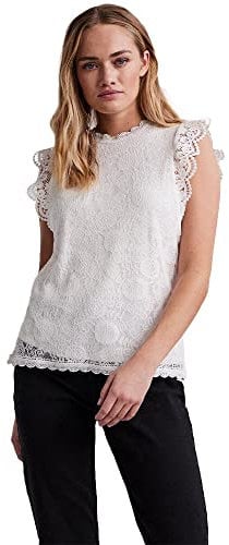 PIECES Damen PColline SL Lace Top Noos BC, Cloud Dancer, Größe S