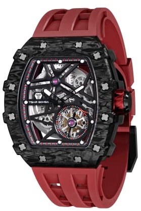 TSAR BOMBA Uhren Herren Armbanduhr Herren Luxus automatik Uhr Herren Kohlefaser Tonneau Analog Herren Uhr Großes Ziffernblatt Leuchtende Wasserdicht Klassische männer Uhr Geschenke für männer