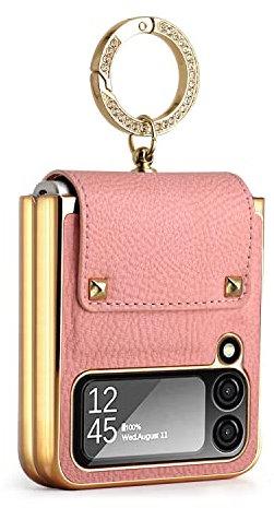 COQUE Custodia per Galaxy Z Flip 4,Pellicola Protettiva Custodia All-in-One in Pelle All-Inclusive con Supporto ad Anello,Cover Telefono Pieghevole per Samsung Galaxy Z Flip 4 5G-Rosa