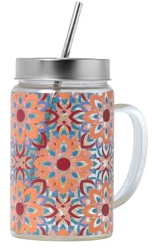 TEA SHOP - Taza de Té o Infusiones - Jarra de Vidrio Berry - Colorida jarra de cristal con tapa y pajita