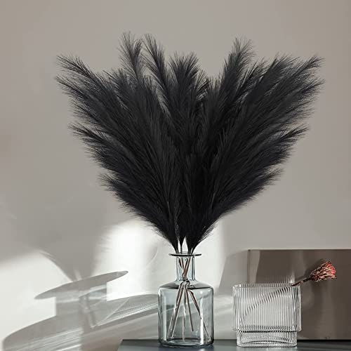 LinTimes Künstliches Pampasgras Deko-4 Stiele 49/110cm ( Abnehmbar:1 Bund mit 4 Kleinen Pampasgras) Faux Trockenblumen Deko Boho für Wohnzimmer-Schlafzimmer-Hochzeit und Vasen Deko (Schwarz)