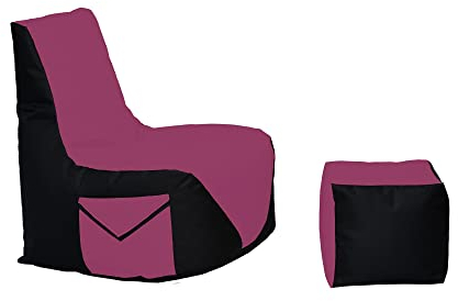 Momiralland Komfort Sitzsack XL - XXL mit Hocker Sitzkissen BodenKissen Sessel In- & Outdoor geeignet Gaming Sitzsack für Erwachsene und Kinder (Schwarz – Weinrot, XXL - Durchmesser 80 cm)