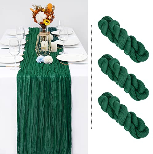 Showgeous 3 Stück Käsetuch Tischläufer Dunkelgrün, 90 x 300 cm Tischläufer Boho Style Rustikaler Seihtuch Gaze Stoff Tischdekoration für Vintage Hochzeit Geburtstage Babyparty Urlaub Party