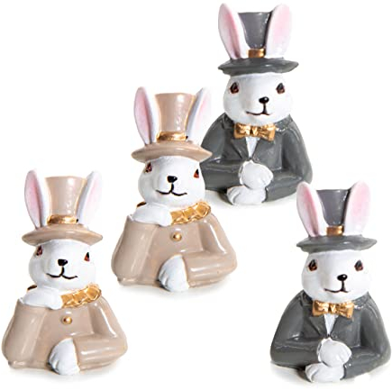 Logbuch-Verlag 4 kleine Osterhasen Ostern mini Figuren als Geschenk rosa grau Osterdekoration Hasen modern 4,5 cm