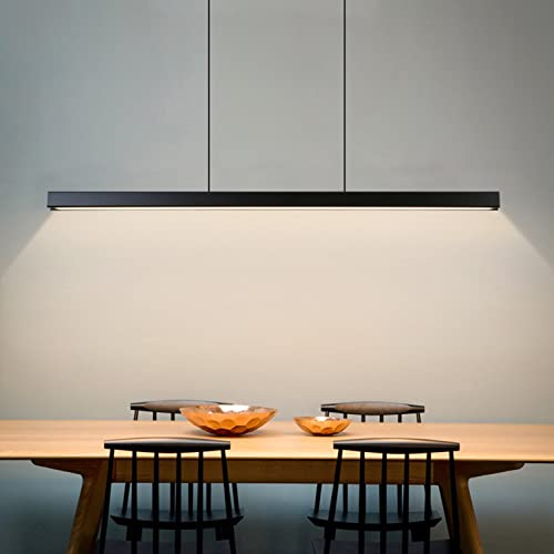 Lanekd LED Esstisch Esszimmer Lampen Pendelleuchten Dimmbar Holz Hängelampe Hängeleuchte Wohnzimmer Küche Büro Hängend Leuchte Moderne linear Kronleuchter mit Fernbedienung (L80cm)