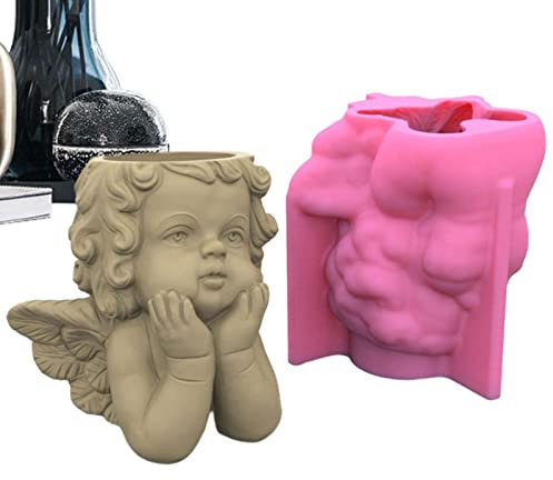 Luckxing Molde de Silicona para macetas | Moldes de ángel para Maceta de hormigón | No pegajoso, fácil de desmoldar, Suministros de Bricolaje para hormigón, Res, Cemento, Escritorio, epoxi