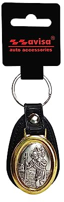 Avisa Porte-clés en acier inoxydable et faux cuir - 'St.Christopher' (Argent)