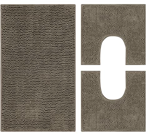 IlGruppone Set Tappeti Bagno con Fondo Antiscivolo Lavabili in Lavatrice Assorbenti 45 x 75 Cm 3 Pezzi - Tortora