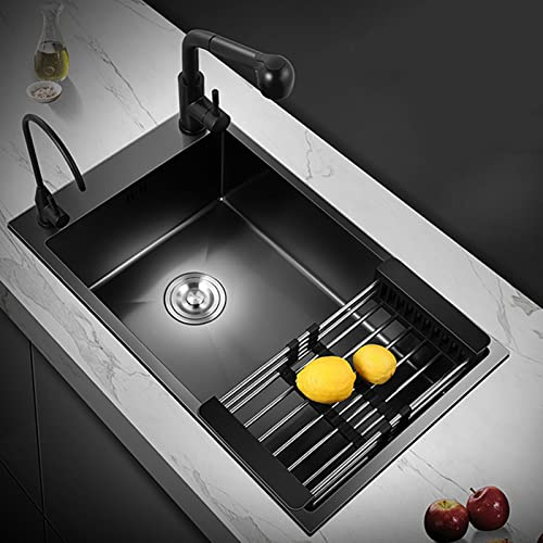 ANSNOW Fregaderos Estrechos Fregaderos de Cocina Fregaderos Integrados Fregadero de un Seno de Acero Inoxidable con Accesorios para Balcones Barras de Bar/Negro/45 * 40 * 20Cm