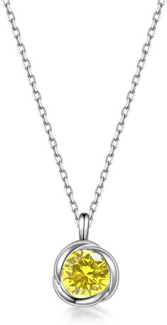 immobird Kette Damen 925 Sterling Silber Halskette mit November Geburtsstein Natürliche Citrin-Rosenform Geschenk Damen Mädchen