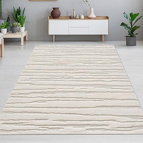 CARPETIA Hoch-Tief-Teppich Abstraktes Muster Creme 240x340 cm | Weich, pflegeleicht, strapazierfähig und allergikerfreundlich, OEKO-TEX geprüft, für Fußbodenheizung & Wohnräume
