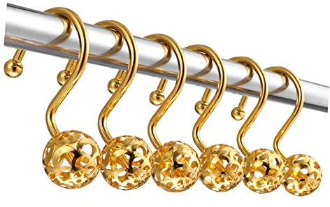 Housoutil Duschvorhanghaken, 12 Stück Ringe Duschvorhang Gold, Hohlkugel Duschvorhangringe Edelstahl Für Duschvorhangvorhänge