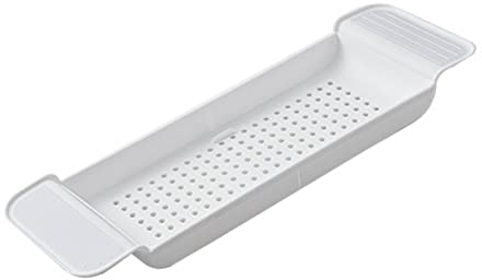 FTVOGUE Bandeja para Bañera Colocación Estable Material Plástico Expandible Diseño de Drenaje Carrito para Baño Mesa para Bañera para Baño Escalabilidad (Blanco)