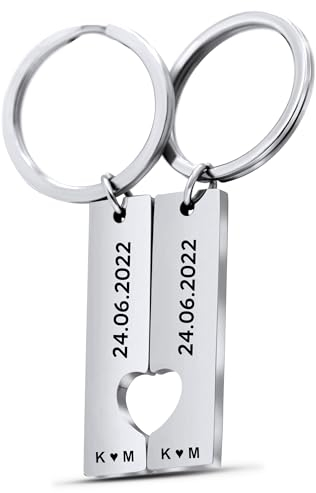 Meinearmbänder Personalisierter Schlüsselanhänger | Gravierte Geschenke Mit Namen Und Datum | Partner Set Im 2er Pack