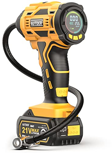 AUTDER Compresseur d'air de gonflage de pneus, 180 psi, pompe à air portable avec manomètre numérique, arrêt automatique, parfait pour les voitures, motos, vélos (sans accessoires et batterie)
