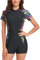 FEOYA Swimming Costume Women Short Sleeve Zip Up One Piece Swimsuit Rash Guard Surf Bathing Beachwear Modest Wetsuit D1 M