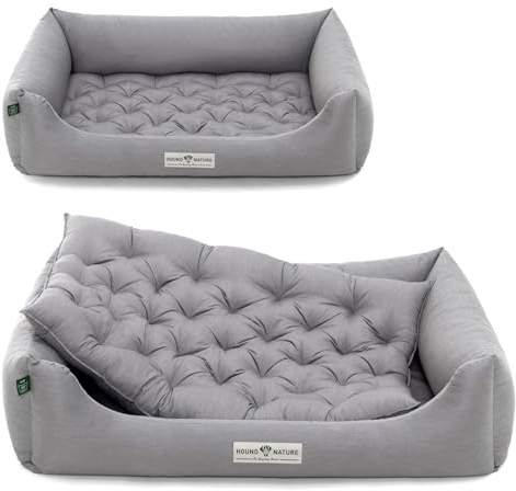 HOUND & NATURE | Orthopädisches Hundebett Zermatt, Hundekorb für Größere Hunde mit hohem Rand, Kuscheliges Hundesofa mit Hundekissen waschbar (L - 105x75 cm, Hellgrau)