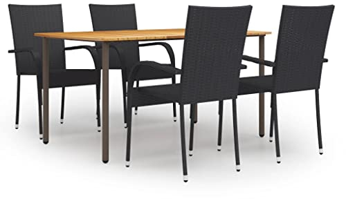 FENLAX 5-TLG. Garten-Essgruppe Poly Rattan Schwarz Gartenmöbel Set Gartencouch Balkonmöbel Bequem Loungemöbel Terrasse Sitzgruppe Outdoor Terassenmöbelset Outdoor Möbel （Tisch:150x90x72 cm）