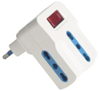 Adattatore Triplo Multipresa con Interuttore Spina Angolare 10A con 3 Prese Bipasso 10A/16A, Con Funzione di Autroprotezione Sovraccarico 250V (1 Pezzo)