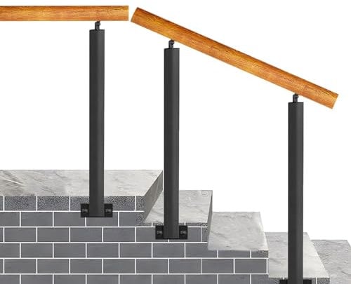 Barandilla De Madera Para Escaleras Escalones Interiores Y Exteriores - Barandilla De Escalera De Poste De Hierro Forjado De Metal, Barra De Soporte De Pasamanos Antideslizante Para Porche, Ajustable