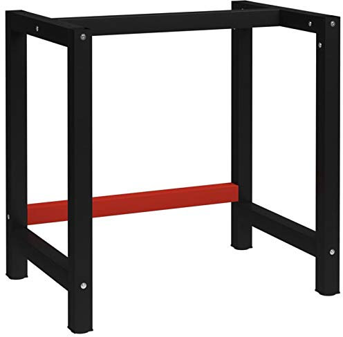 Homgoday Ameublement cadre pour bureau de travail en métal 80 x 57 x 79 cm noir et rouge, table de travail pour garage atelier