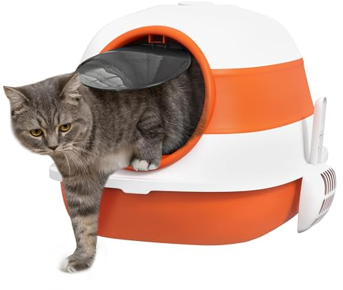 PawHut Foldable Cat Litter Tray Hooded Cat Litter Box w/High Side, Orange