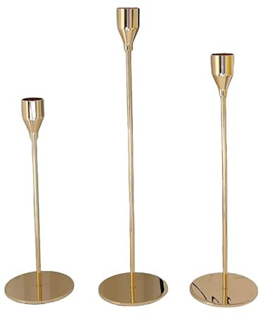 kerzenhalter für stabkerzen 3-teiliges Set, 33/28/23 cm Stab kerzenständer gold, Kerzenhalter Stab stabkerzen gold, Candlelight Dinner, Wohnkultur, Hochzeit Vintage dekorativer Kerzenhalter (3,Golden)
