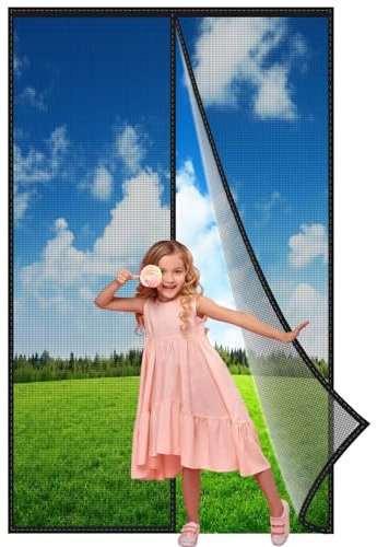 Tenda Magnetica Zanzariera 170x300 cm, Tenda Zanzariera Finestra, Chiusura Automatica Adsorbimento Magnetico Totalmente Magnetica, per Corridoi Porte Patio Nero, Rinforzata