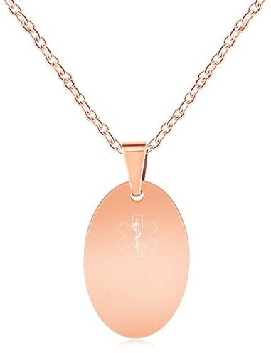 Vivaday Custom Medical Alert Necklace for Women - Hypoallergenic Waterproof Rose Gold Plated Dog Tag Rescue Jewelry - Engraved DIY Personalized Name ICE Identification