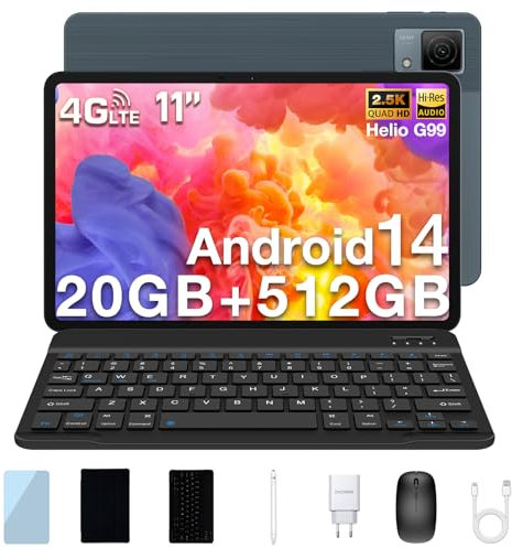 DOOGEE T40 Android 14 Tablet 11 Pollici, Tablet con Tastiera, 20GB RAM+512GB ROM(2TB TF), 8580mAh, MTK G99 Octa-Core, con Custodia, Mouse e Penna, 4G lte e 5G WiFi/OTG/16MP/GPS/GMS