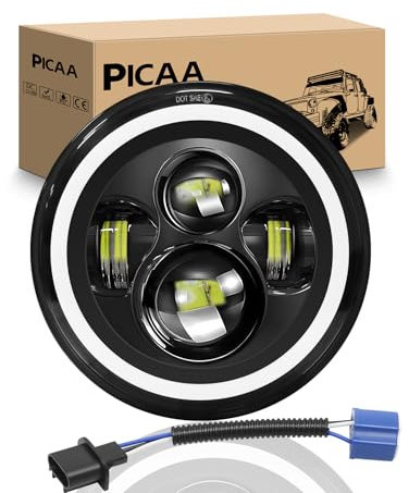 PICAA 7 Zoll LED Scheinwerfer für Motorrad mit Amber Halo Blinker, Weißem Tagfahrlicht (DRL) Abblend-/Fernlicht – Kompatibel mit Jeep Wrangler JK TJ CJ LJ Davidson Street Glide(1 Stück)