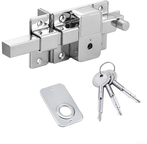 Long Throw Gate Lock Set, Anti-Rust Thickened Fence Door Cross Key Old-Fashioned Exterior Lock, Anti-Theft Mechanical Latch for Wooden Doors (2009CR - Left)