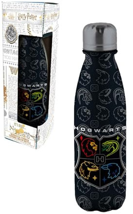 Harry Potter Botella Reutilizable, Diseño Acero Inoxidable Botella Termica Botella de Agua para Niños, Botella de Viaje, Capacidad 500 ml | Negro