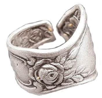 Quipo ROSE SPOON RING - Statement Ring • Real Spoon Ring • Spoon Ring For Women • Minimalist • Floral Ring • Handmade Adjustable Flower Ring•QD349