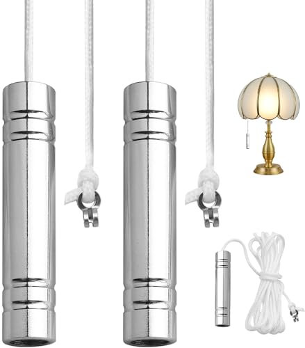 2 Sets Bathroom Light Pull Cord Kit Cylindrical Pull Cord Weight Handle Metal Chrome Light Cord Pull Handle String with 150cm Nylon Pull for Bathroom Toilet Light Ceiling Light Fan Switch