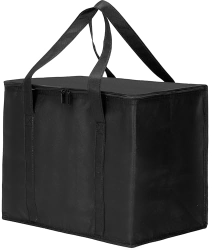 Rilcn Food Delivery Bag, 40L 43x30x31cm Black Insulated Soft Cooler Bag, Waterproof Pizza Delivery Bags, Reusable Warm and Cooler Grocery Shopping Bags for Picnic, Food