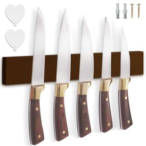 Cheerhom Magnetleiste Messer mit Magnet, Messerblock Magnetisch Ohne Messer, Messerhalter Magnetisch für die Küche, Magnet Messerhalter für 4-6 Messer Aller Art, 40 x 6 x 2 cm, Braun
