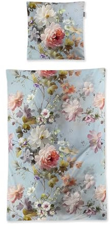 Irisette Mako-Satin Bettwäsche Wave 8596-20 Blumen 100% Baumwolle 135x200 + 80x80 cm