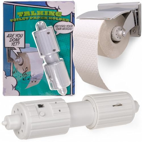 MIJOMA sprechender Toilettenpapierhalter mit Aufnahmefunktion – lustiges Badezimmer-Gadget mit Sprachrekorder – WC-Halter für Standardrollen, 16x3,5 cm, weiß