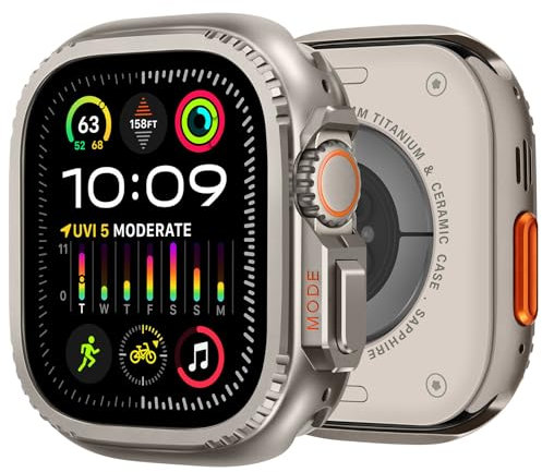 Suphart Schutzhülle Kompatibel mit Apple Watch Ultra 2/Ultra 49mm Hülle, Robuste Metallgehäuse mit Rückrahmen für iWatch Ultra, Titan